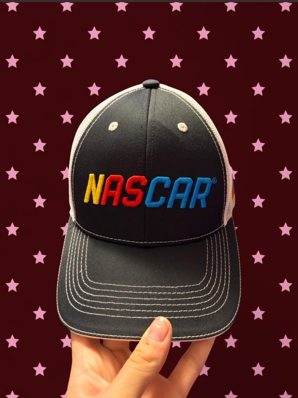Nascar Black Cap with Red, Yellow and Blue Embroidered Logo